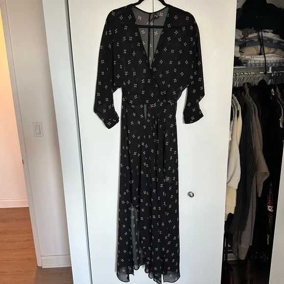 Maje Ritunia Black Long Sleeve Sheet Asymmetrical Dress
